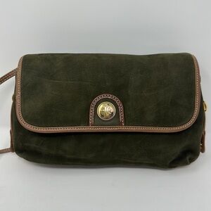 Enrique Loewe Knappe Vintage Forest Green Suede Crossbody Purse